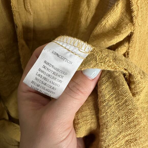 Kye Mi Women’s Mustard Cotton Tie Waist Bell Crochet Sleeved Cover Up Size M NWT - Picture 6 of 8
